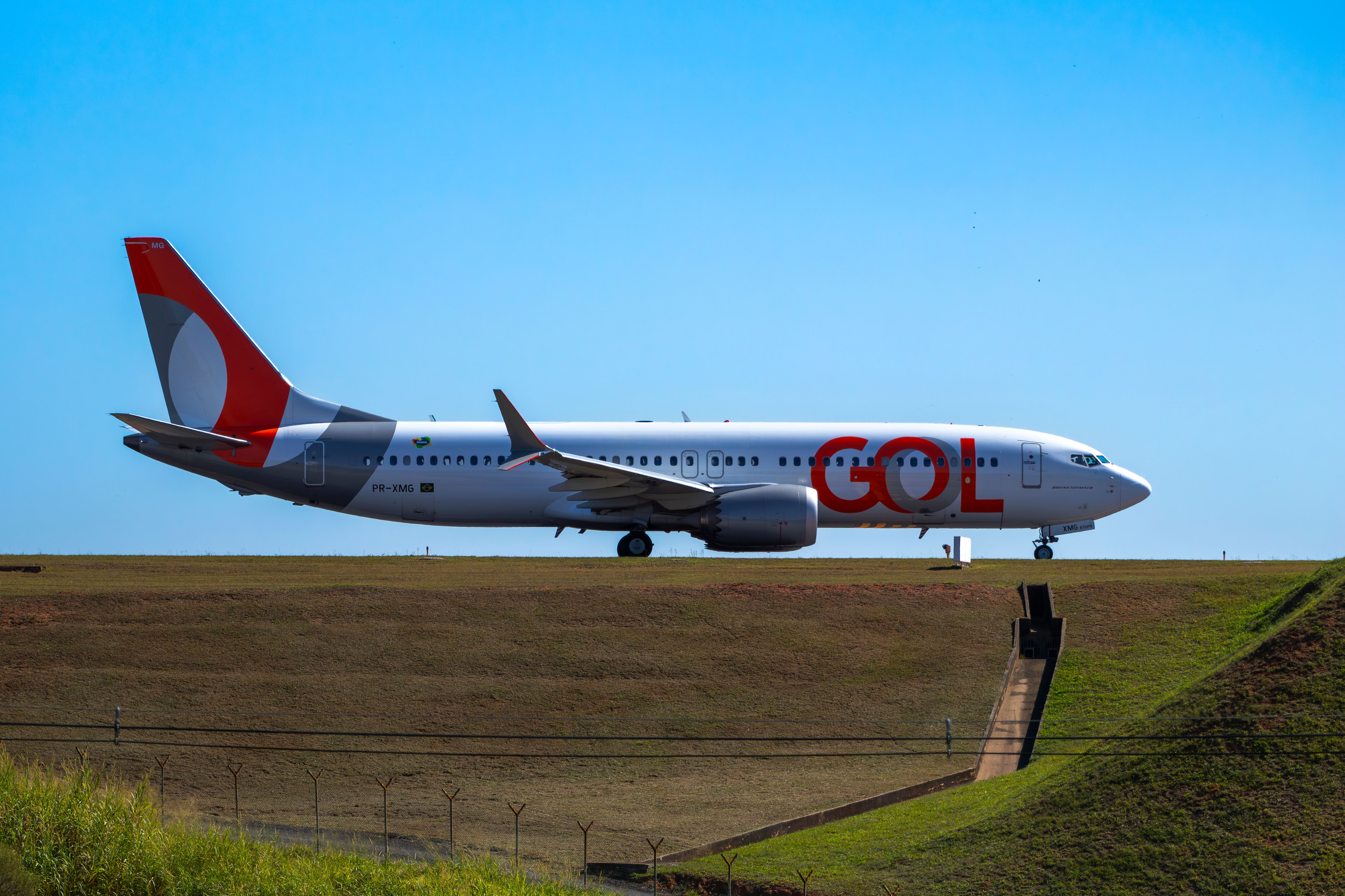 Airplane on Runway Under Clear Blue Sky