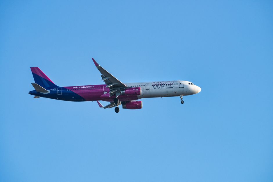 Wizz Air aircraft preparing for takeoff at Tuzla International Airport, Bosnia and Herzegovina