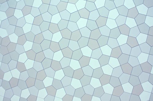 Overhead view of creative abstract backdrop with seamless pattern representing small pentagons with straight lines