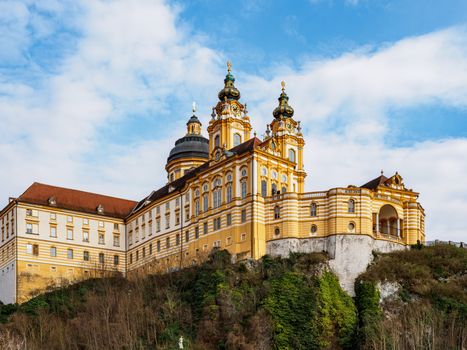 Melk Abbey's baroque architecture set against a blue sky in Lower Austria.