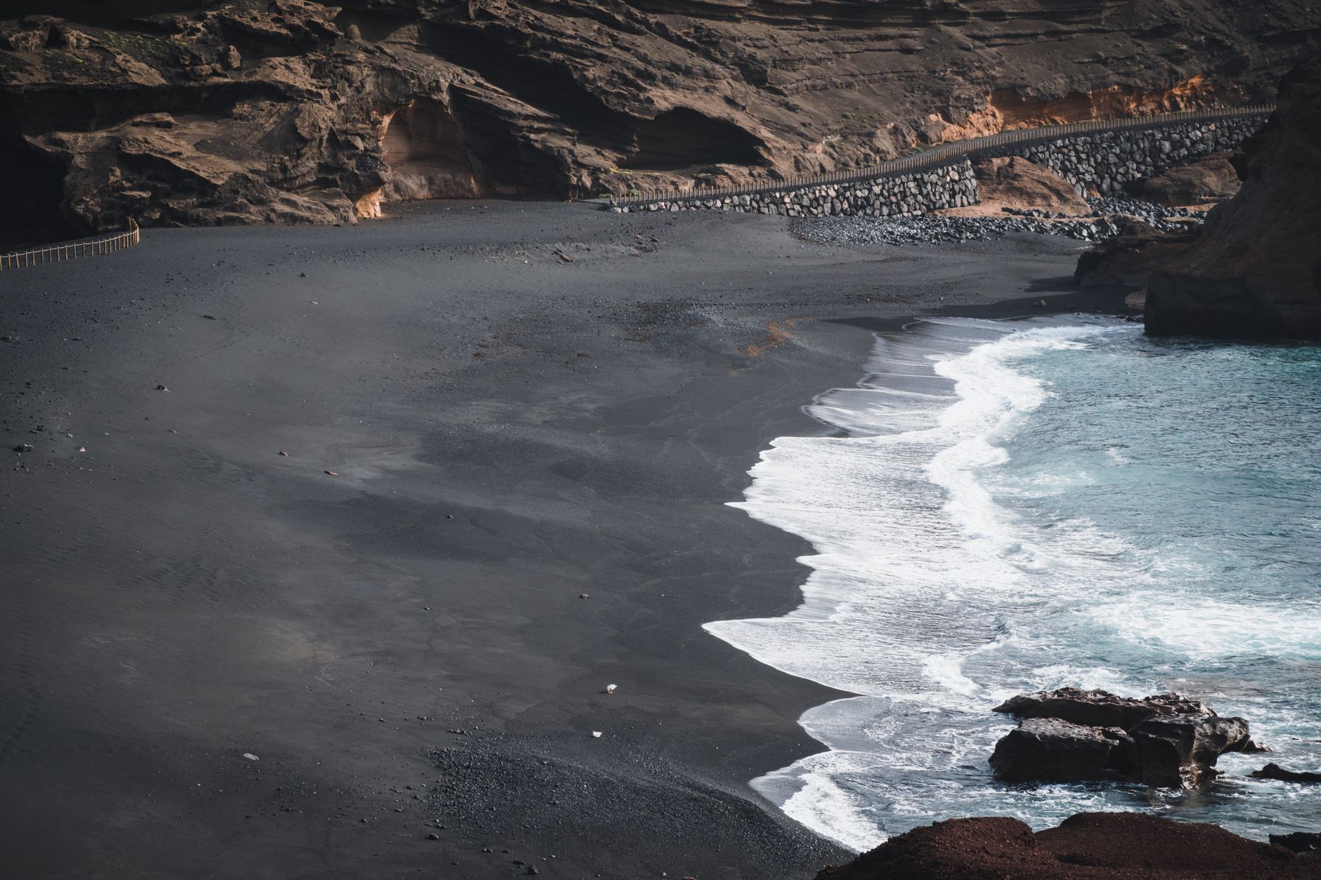 Scenic view of a rugged black sand beach with waves in Lanzarote, Spain.. pexels, scenic, view