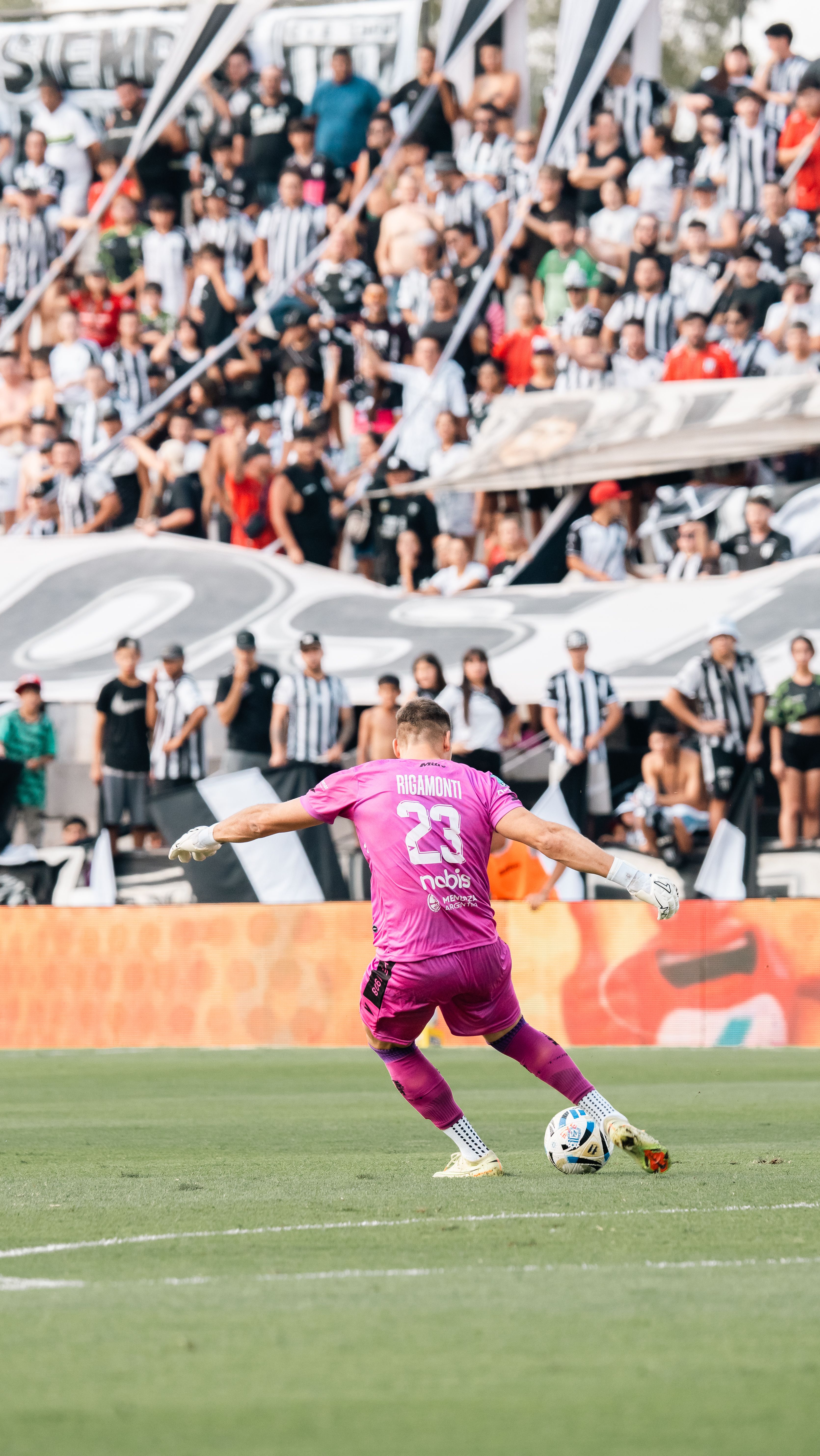grátis Goleiro em ação durante uma partida de futebol com torcedores no estádio. Foto profissional