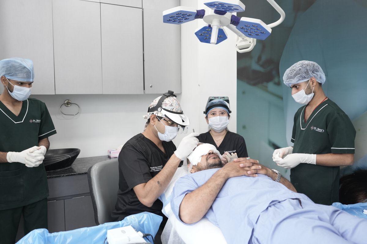 Hair transplant procedure in progress