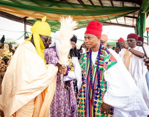 Free Vibrant Nigerian cultural ceremony showcasing traditional clothing and customs among respected local chiefs. Stock Photo