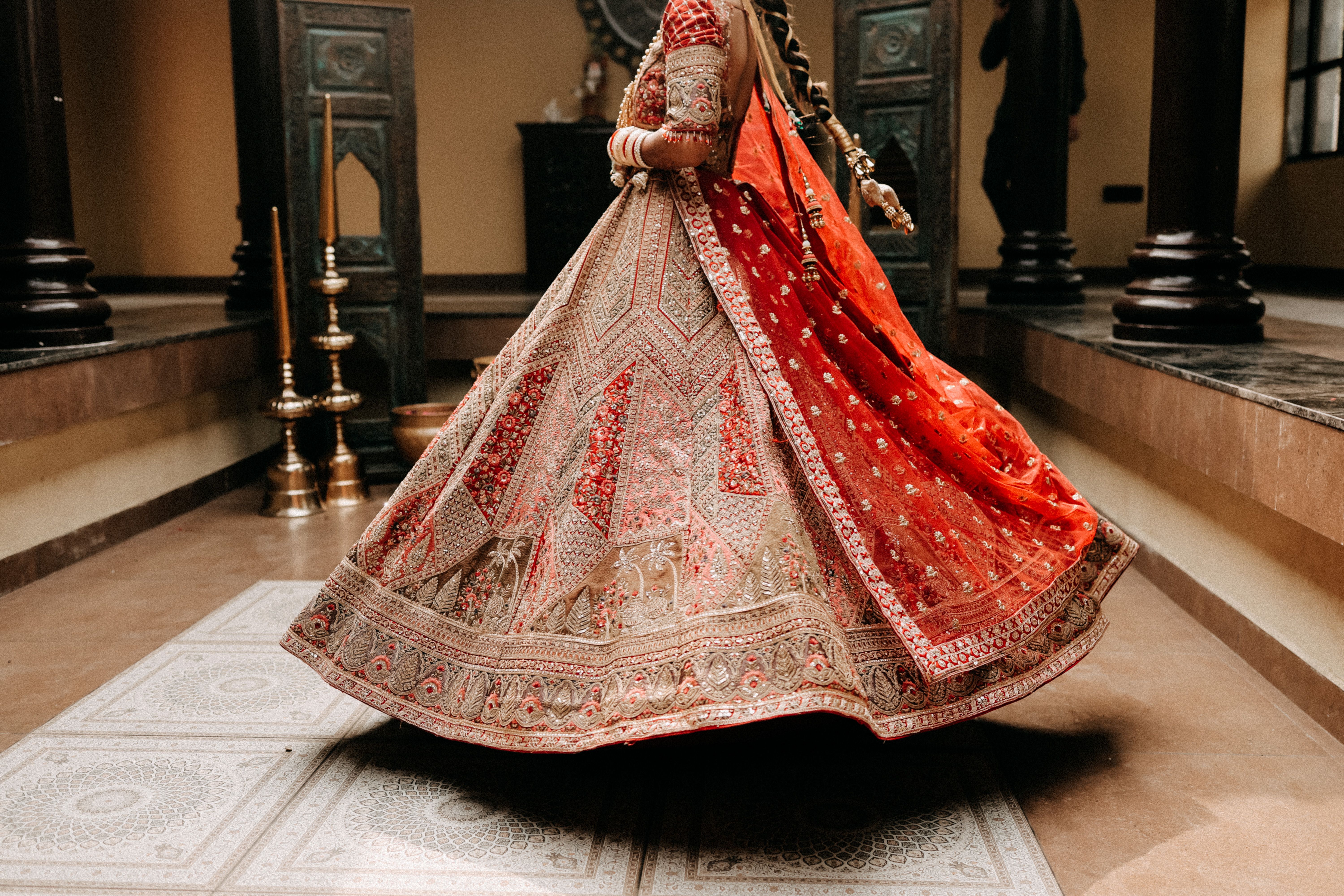 open lace back dress Red Vows Cut Work Lehenga Set
