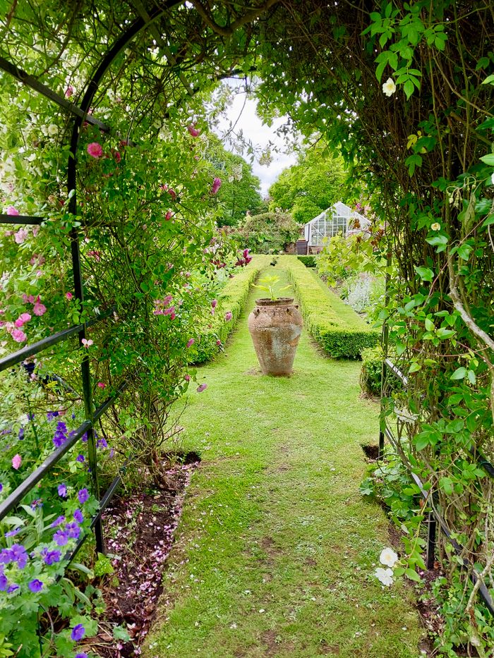 Garden pathway with flowering arch