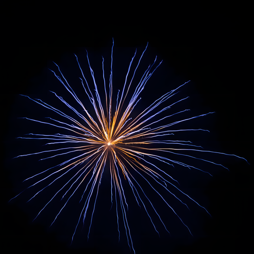 Free Vibrant fireworks explosion in the night sky with blue and orange trails. Stock Photo