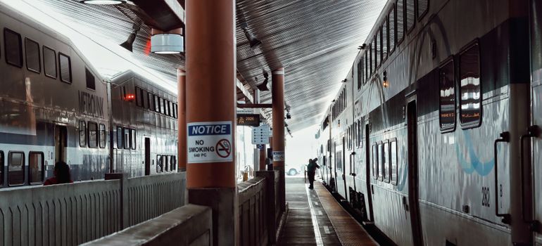 Metrolink trains at a Los Angeles station