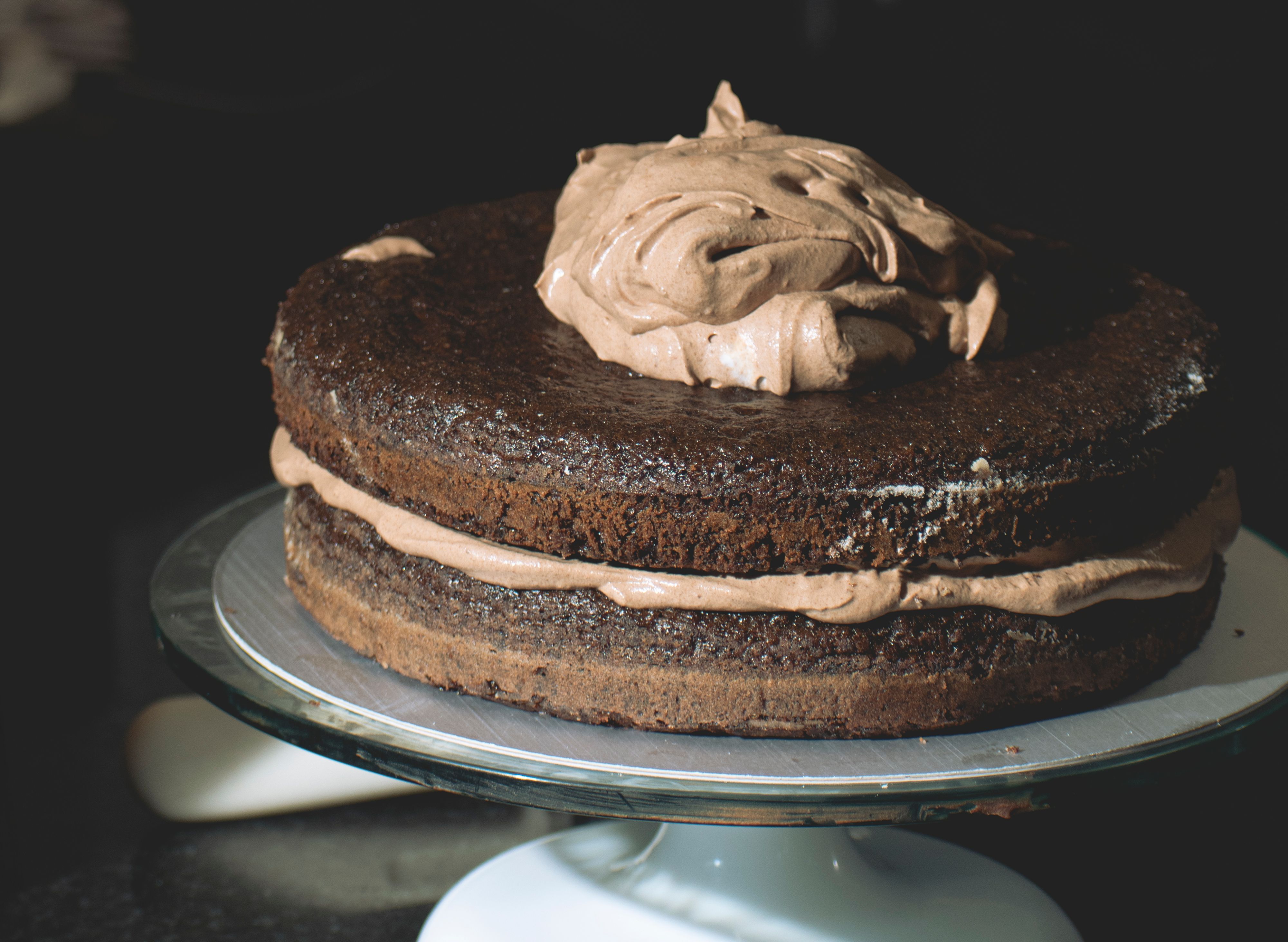 Moist chocolate layer cake with rich chocolate frosting