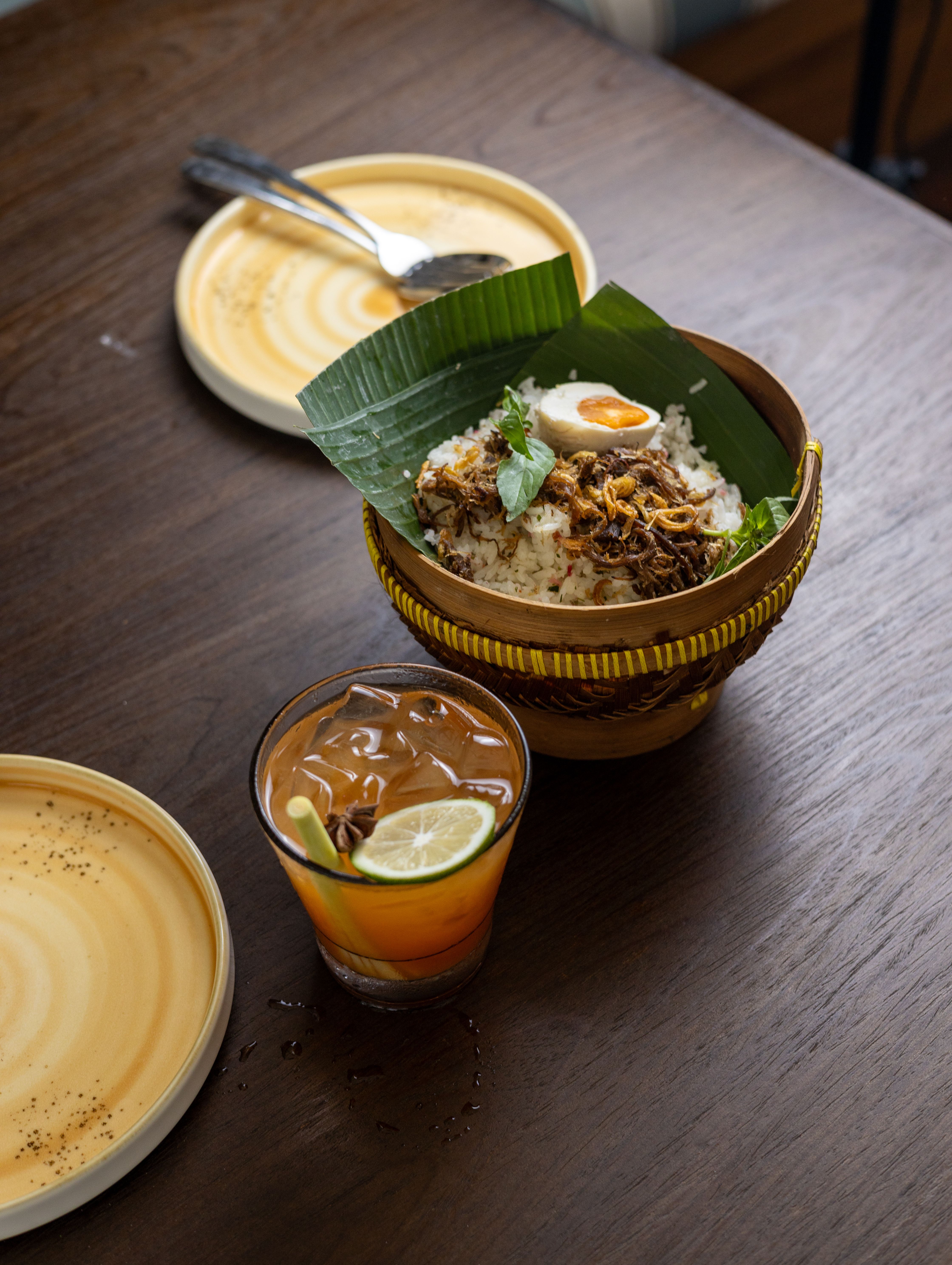 Delicious Asian Rice Dish with Iced Tea · Free Stock Photo