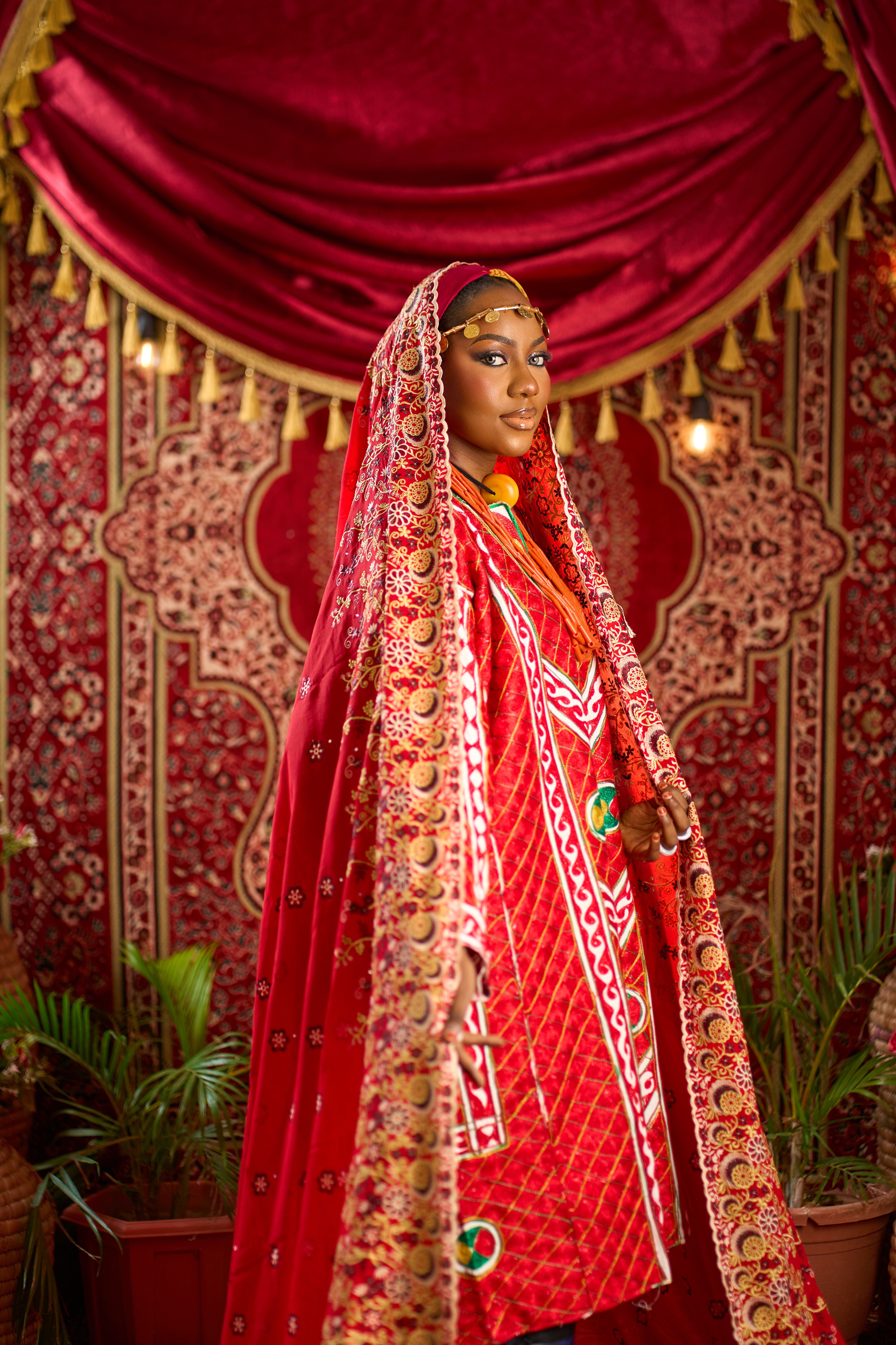 Traditional Nigerian Bridal Portrait in Vibrant Attire  Free Stock Photo