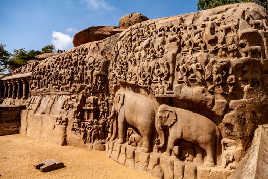Explore the ancient rock carvings of Mahabalipuram in Tamil Nadu, showcasing stunning Indian art.