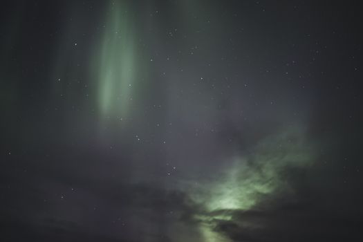 Capture the breathtaking Northern Lights dancing over Iceland's serene night landscape.