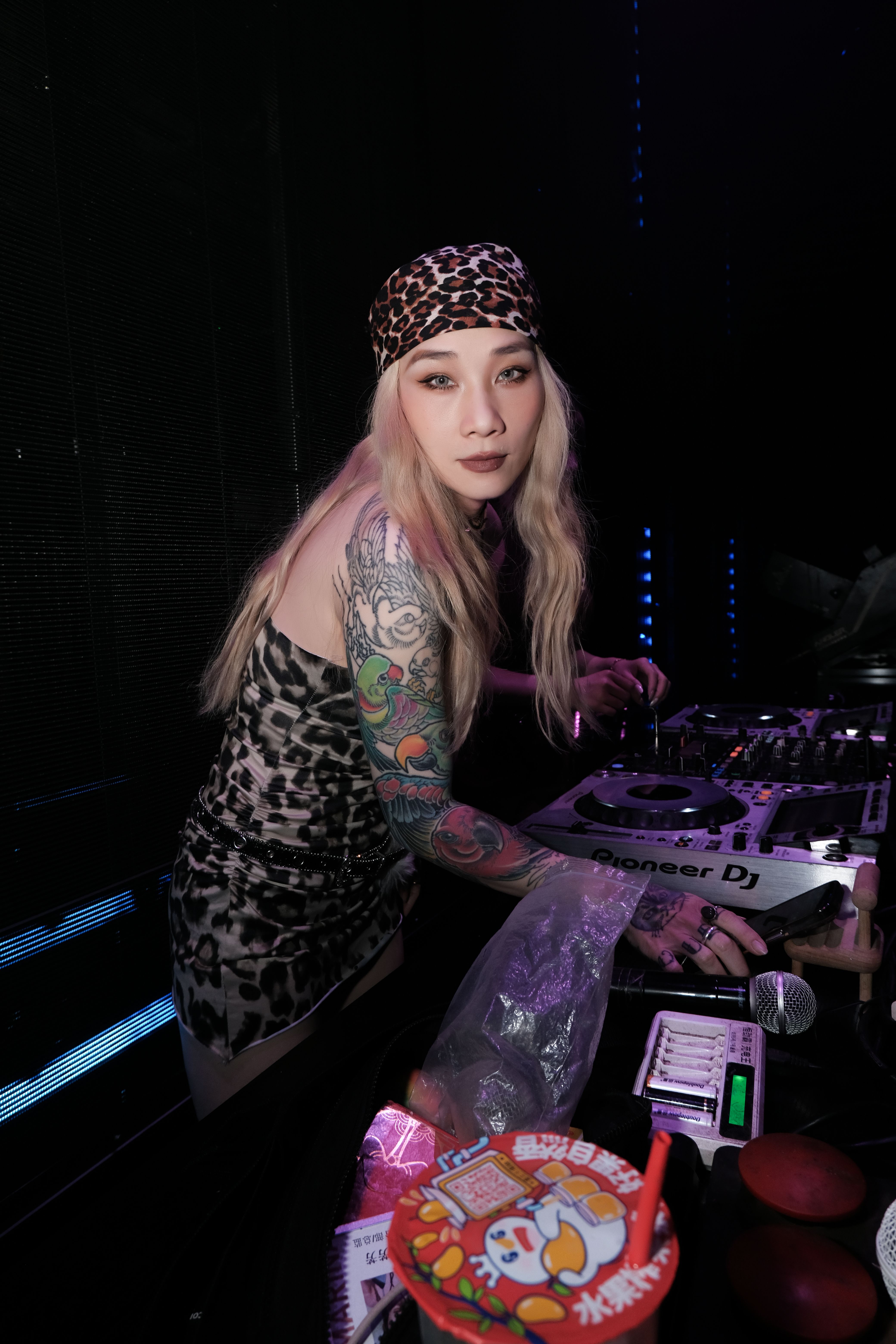 DJ performing at a lively nightclub, creating an energetic atmosphere.
