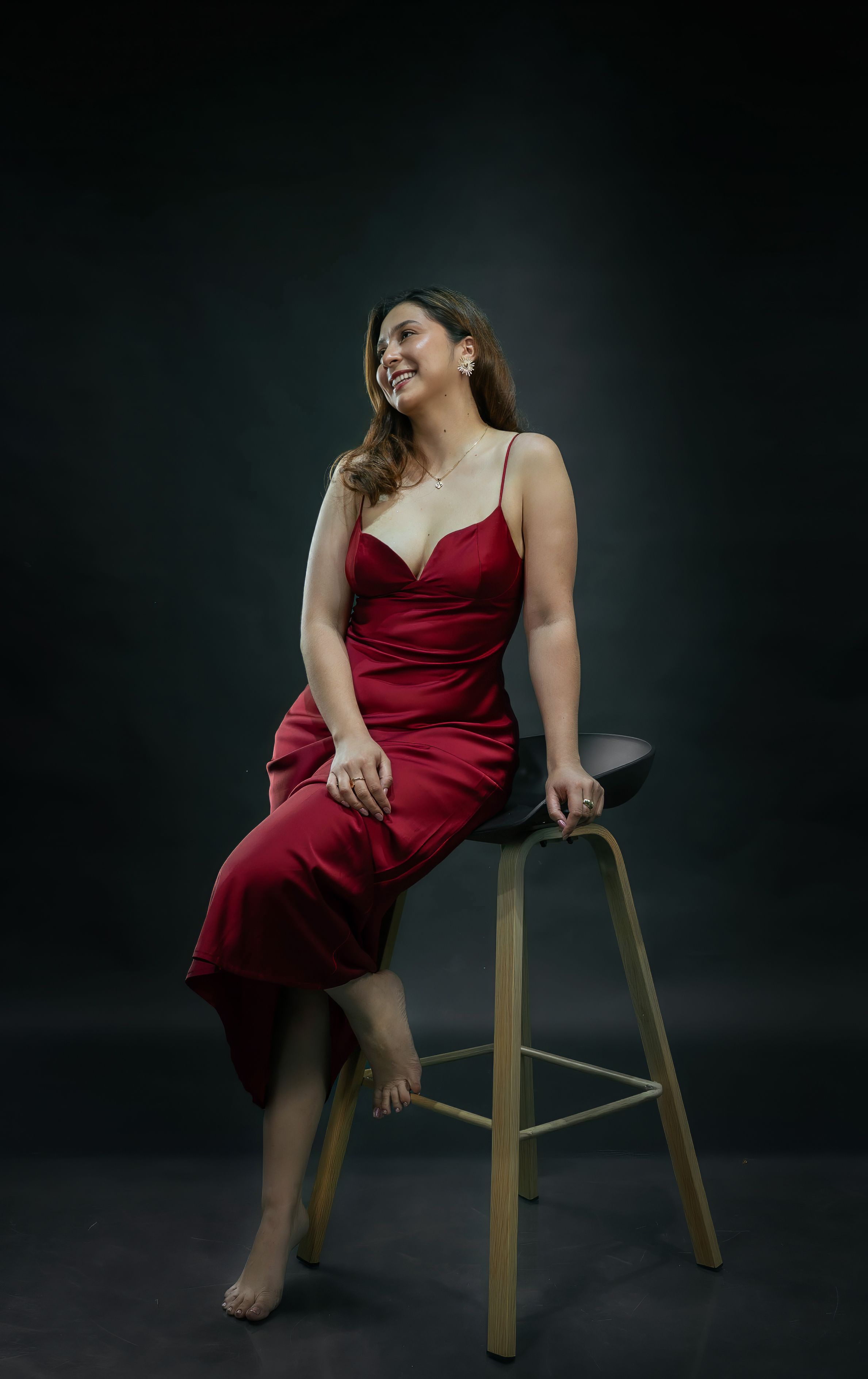 Woman in a satin slip dress