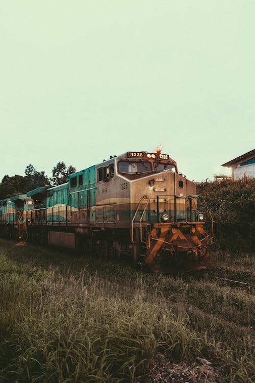 Green and Brown Train on Rail Tracks