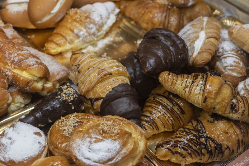 Croissants and pastries on a tray