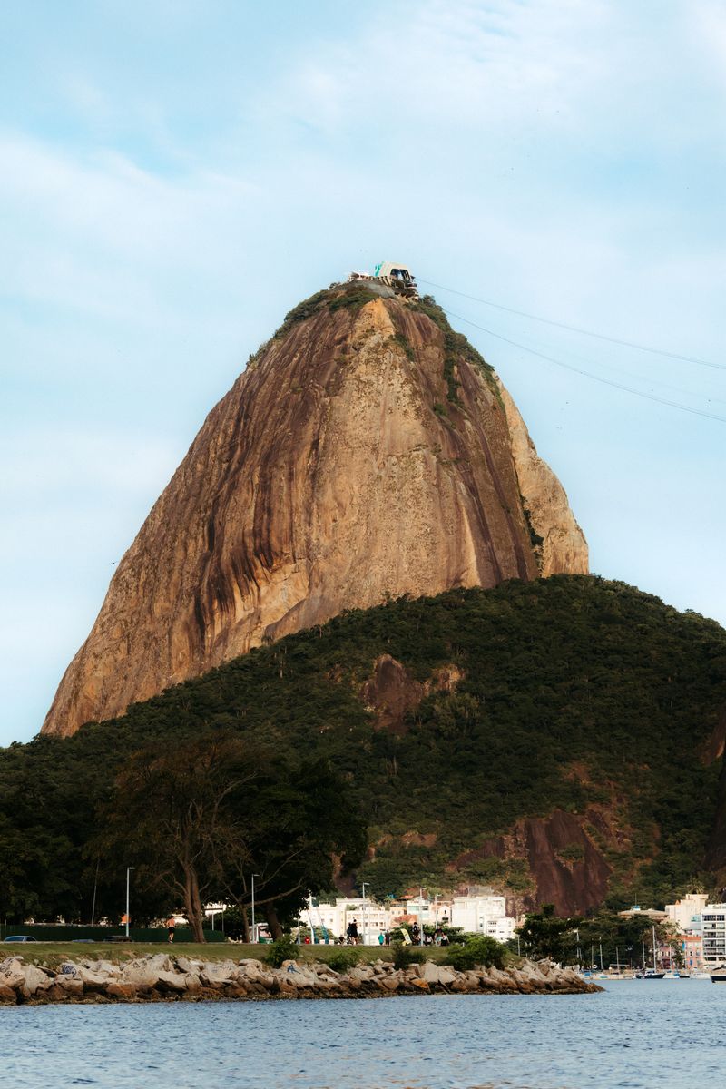 Sugarloaf Mountain rising above Guanabara Bay in Rio de Janeiro