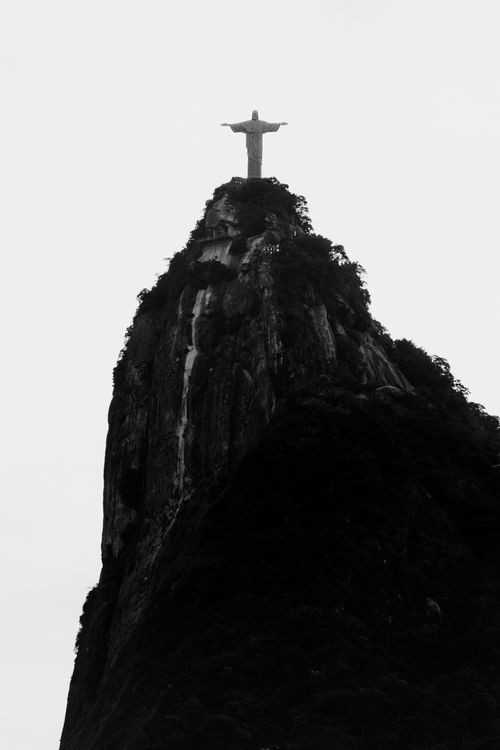 Free Monumental view of Christ the Redeemer statue perched on Corcovado Mountain, Rio de Janeiro. Stock Photo