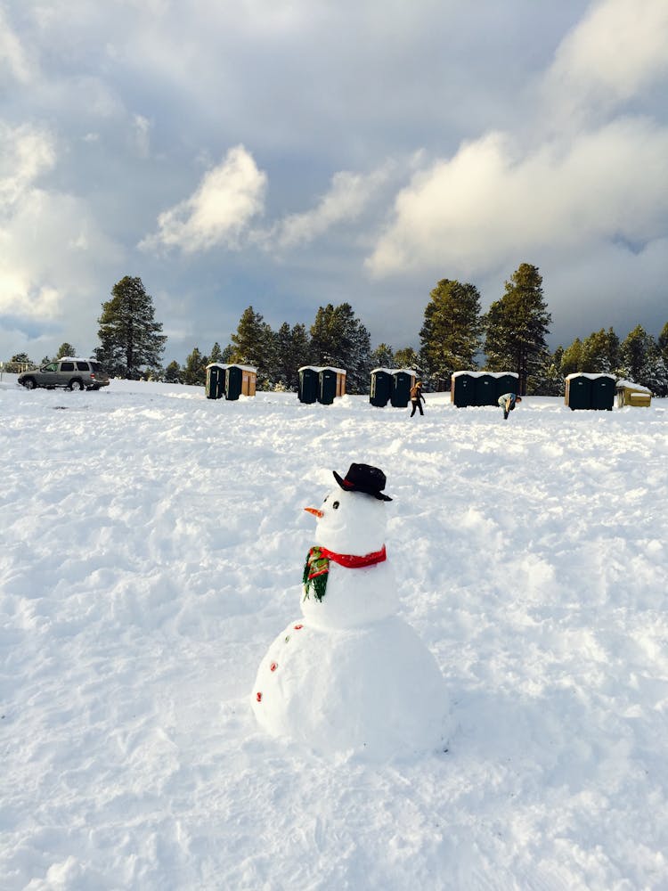 Snowman On Snow Covered Ground