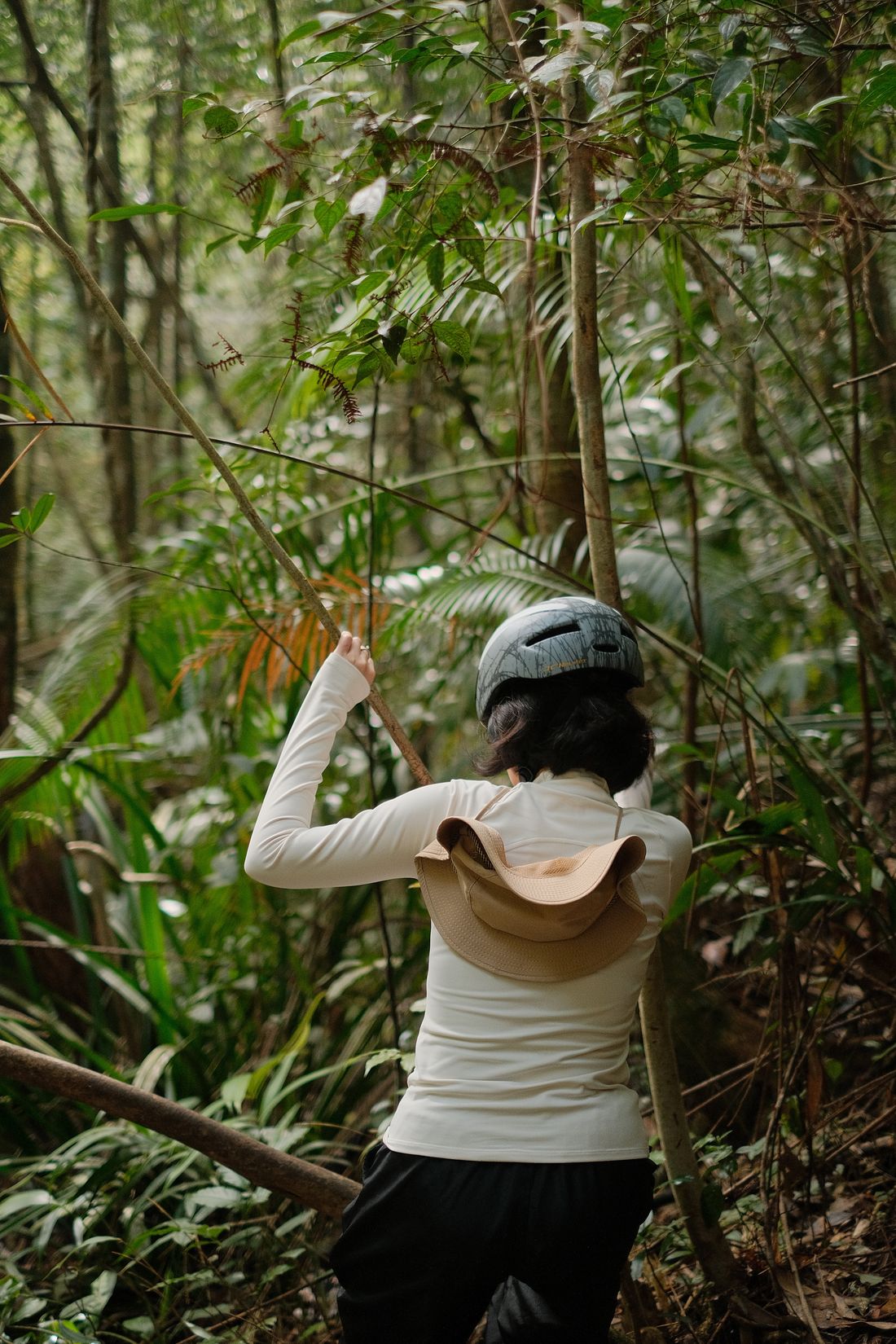 Adventurer on a jungle trail in Cambodia