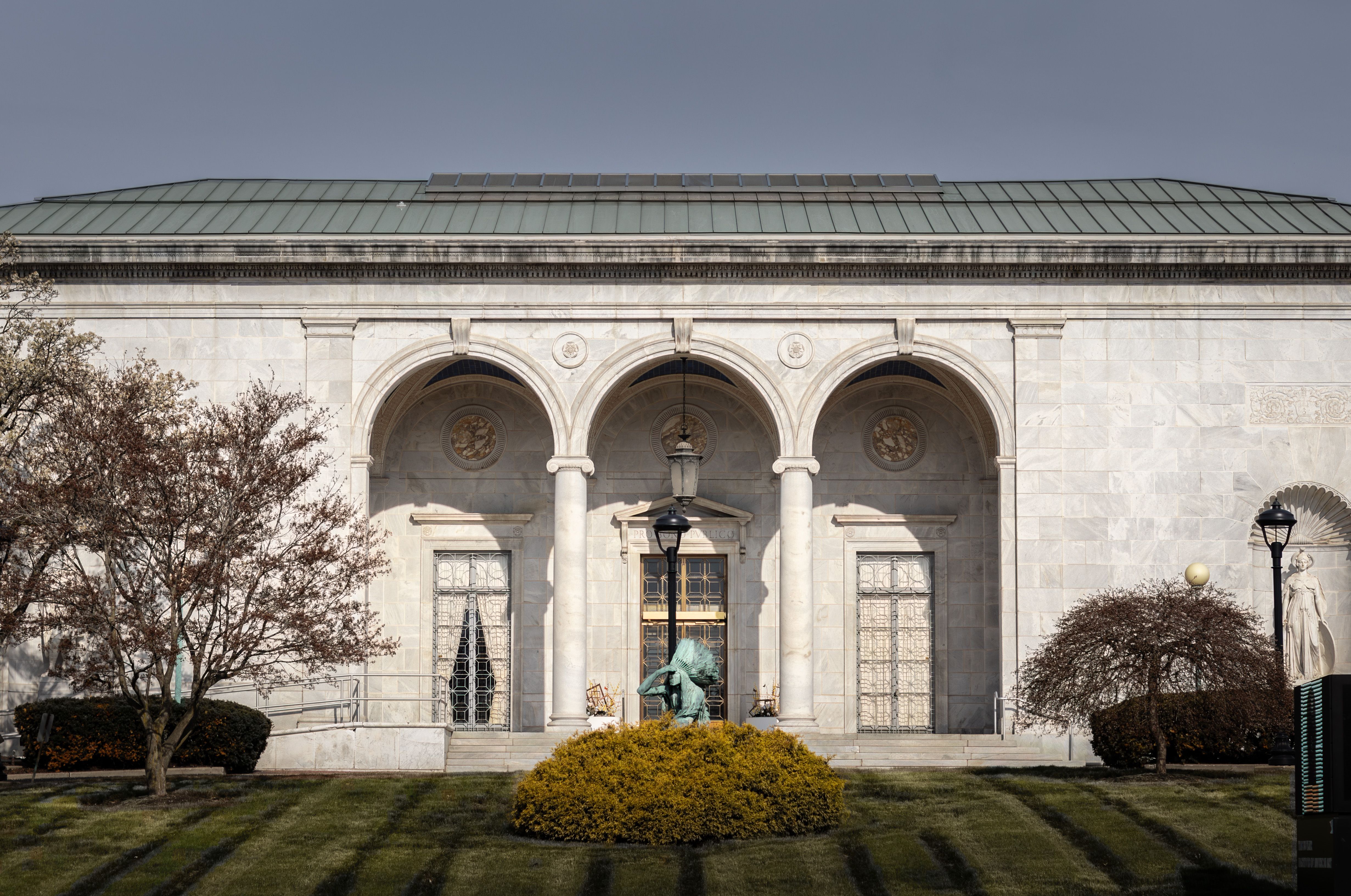 Grand museum entrance with classical architecture