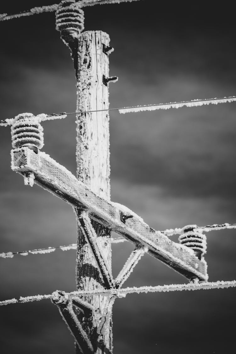 Wooden Electric Post And Power Line