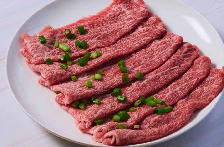 raw sliced beef vegetables plate