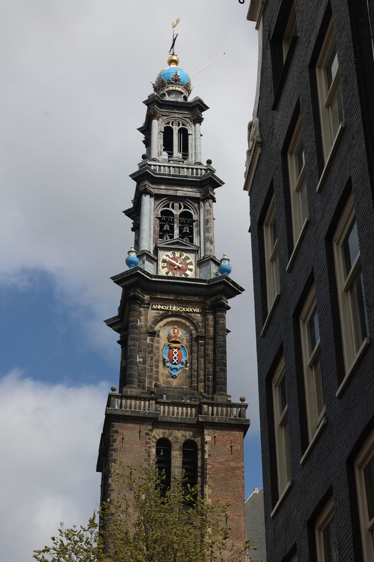 Westerkerk tower beside the Amsterdam canal belt