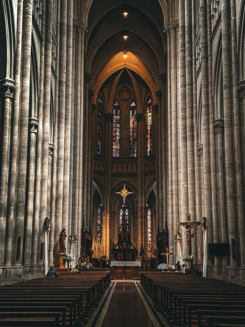 Free Majestic view of the Gothic architecture inside La Plata Cathedral, Argentina. Stock Photo