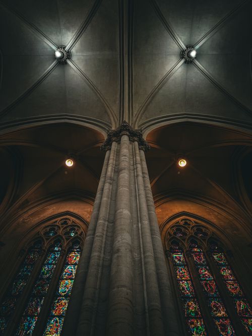 Free Stunning view of La Plata Cathedral's gothic interior showcasing vibrant stained glass windows. Stock Photo