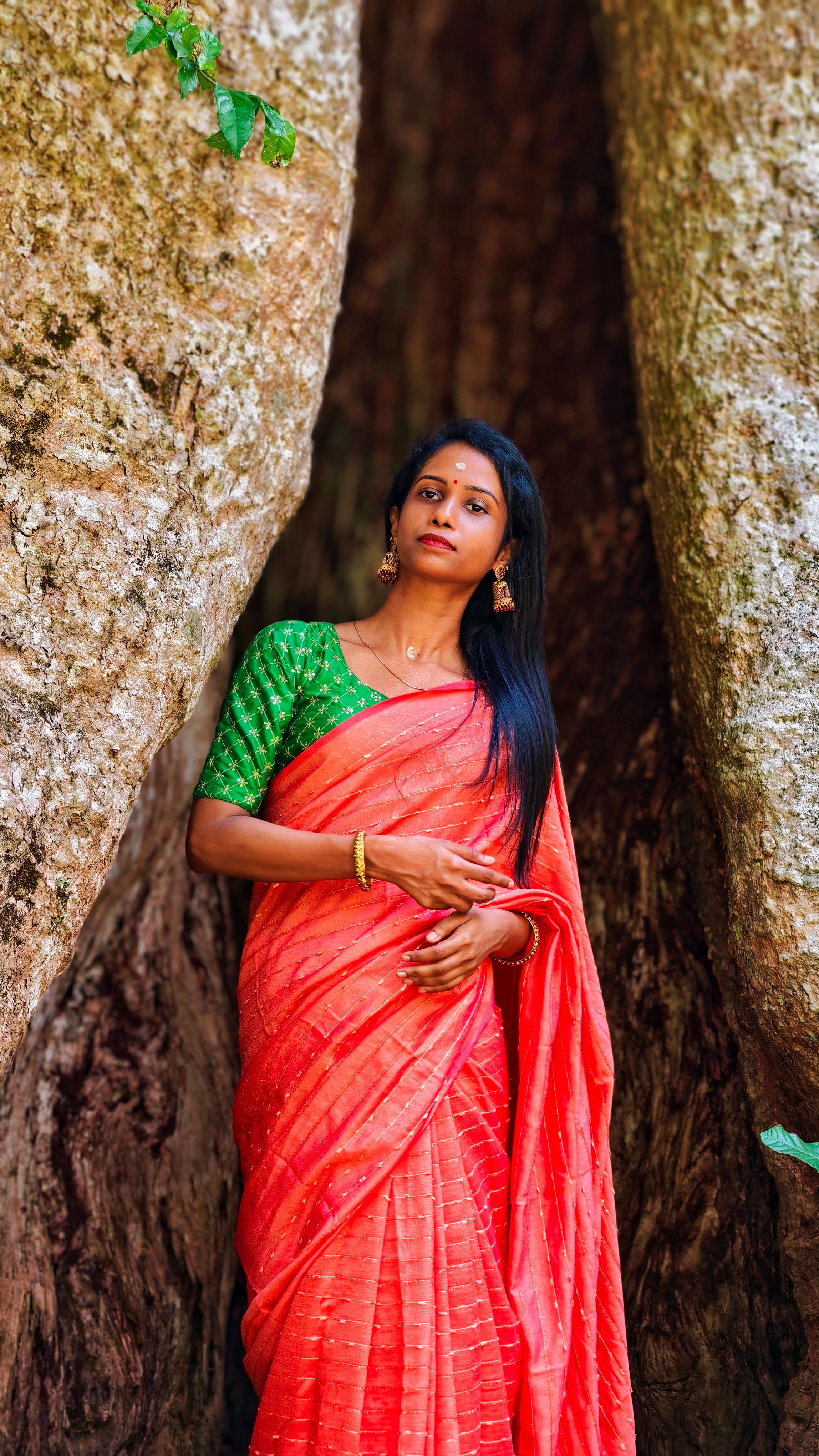 Serene Indian Woman in Traditional Saree Outdoors · Free Stock Photo