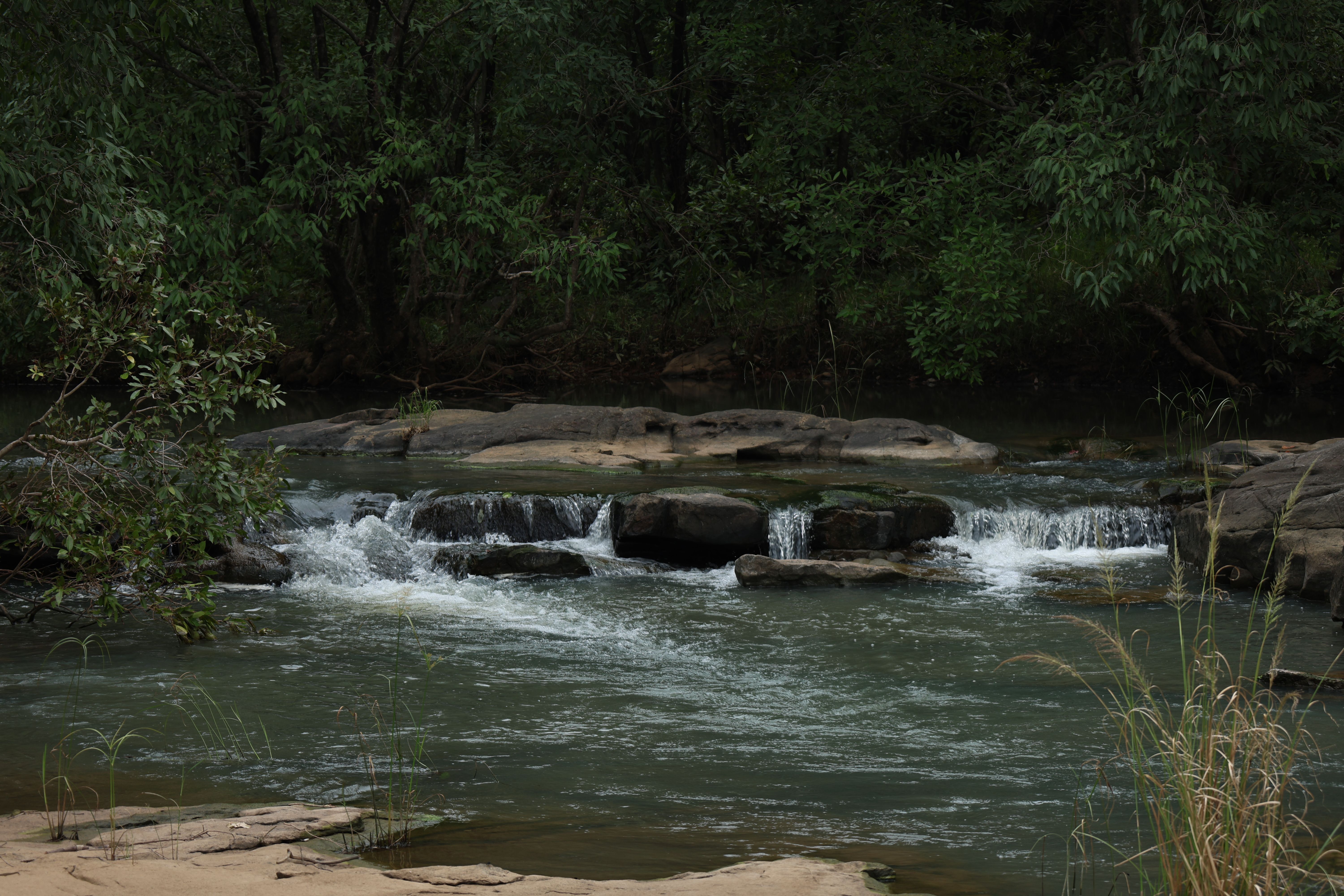 Serene River Scene with Flowing Water and Rocks · Free Stock Photo