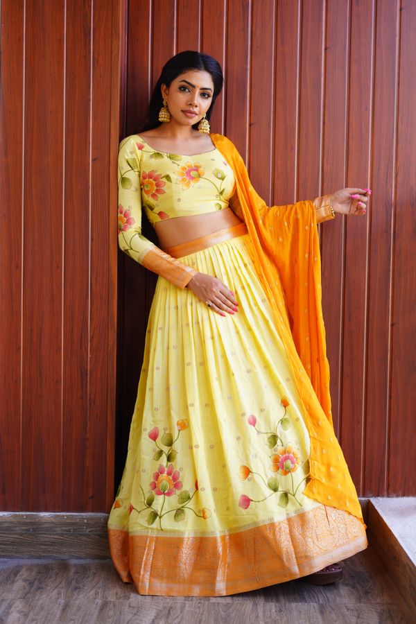 Model in colourful traditional attire during an Indian fashion shoot by Royal Glow Beauty Makeover Hyderabad