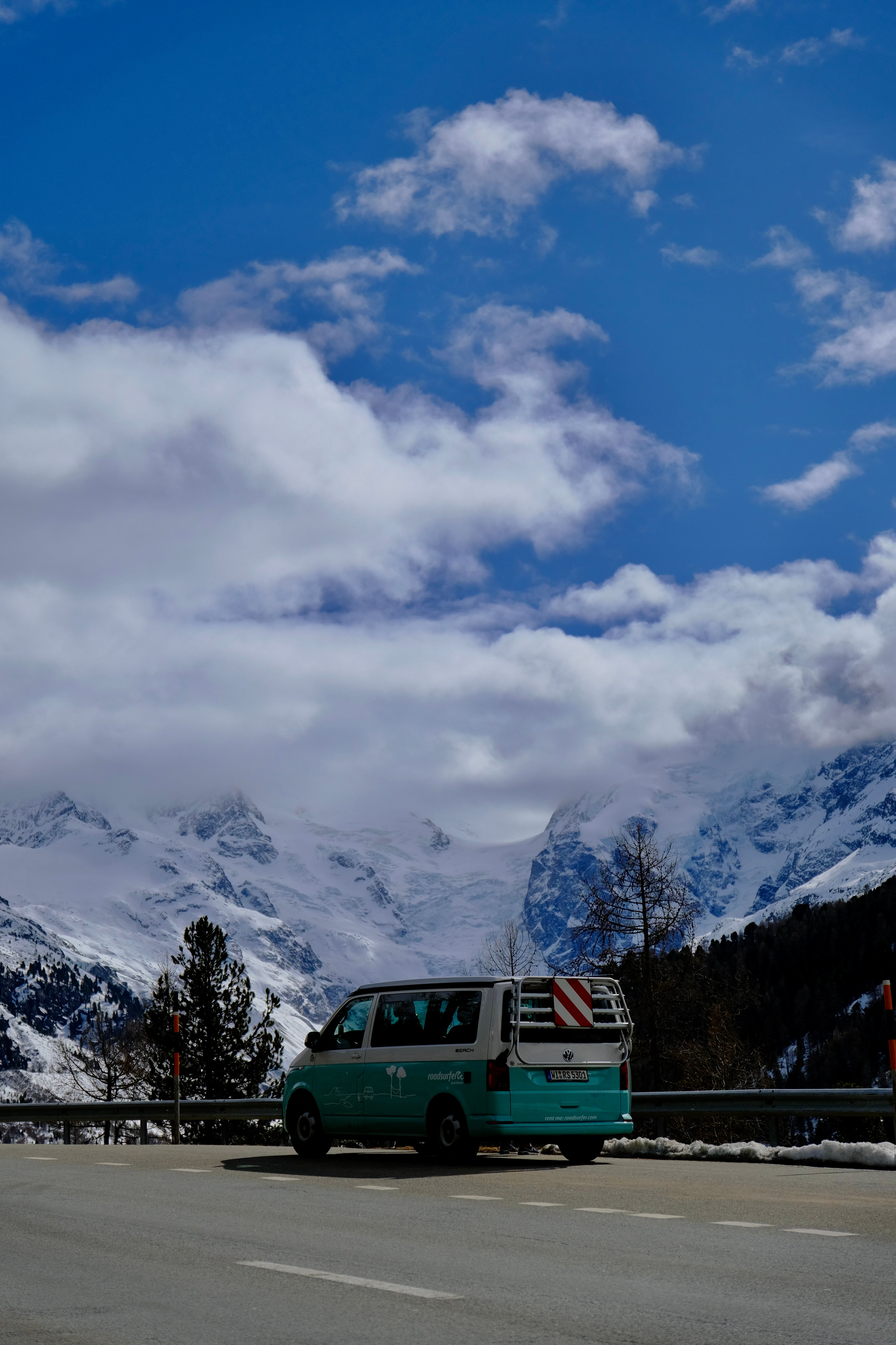 Private van on scenic road