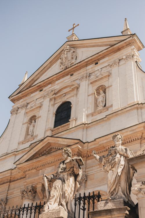 Free Stunning view of St. Peter and St. Paul Church's facade in Kraków, Poland with statues. Stock Photo
