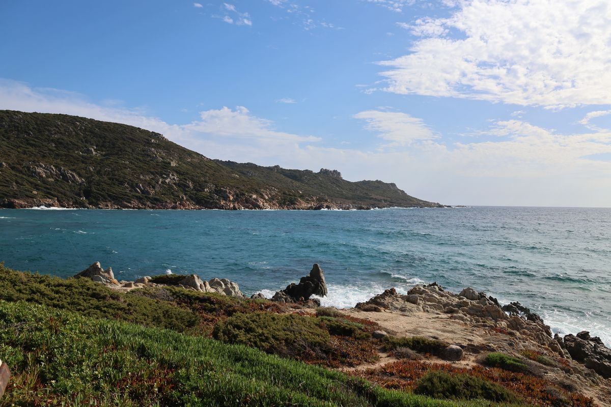 Coasta batuta de vant cu macchia joasa si roci deschise la culoare