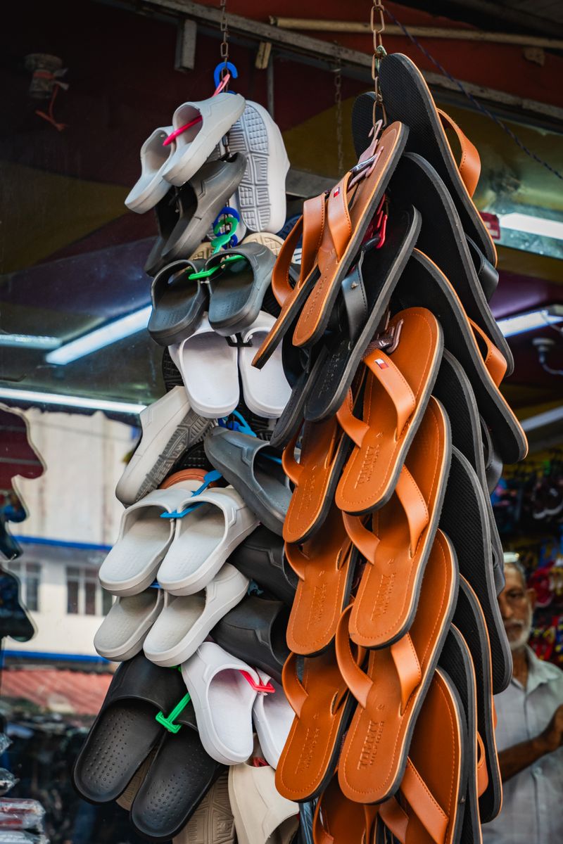 Sandals hanging for sale at Pettah Market in Colombo