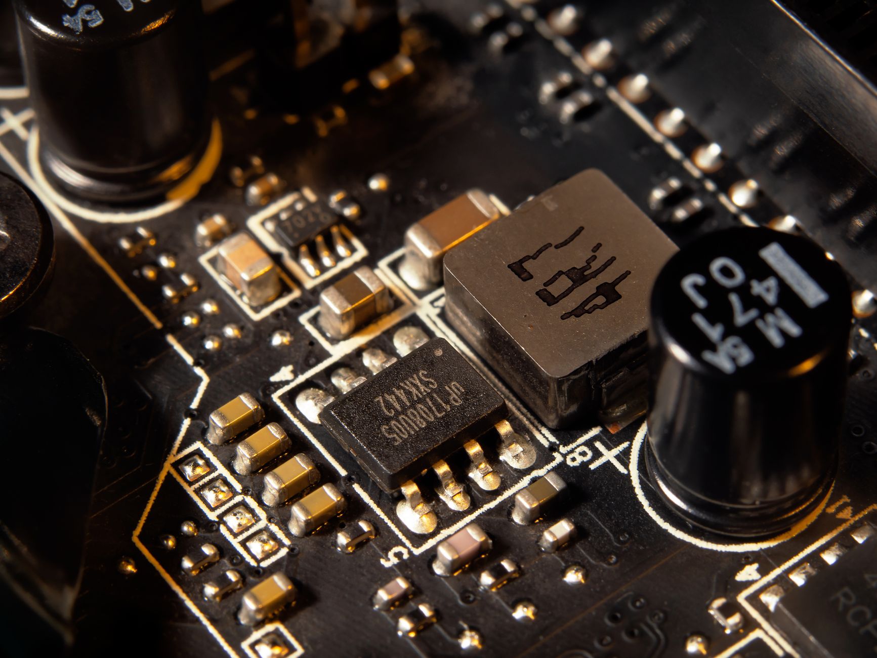 Detailed view of a circuit board showing various electronic components.