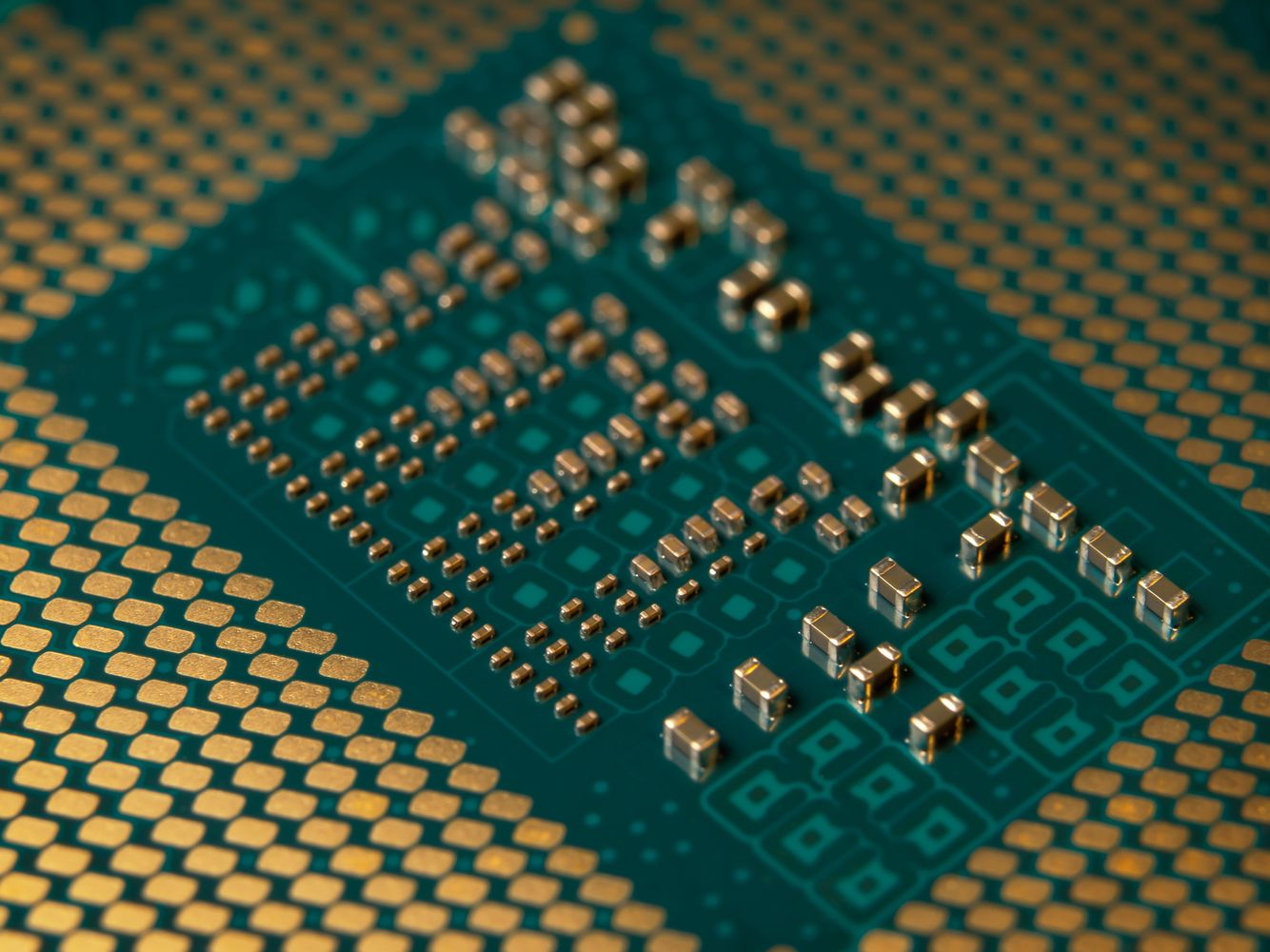 Close-up of a modern microprocessor circuit board