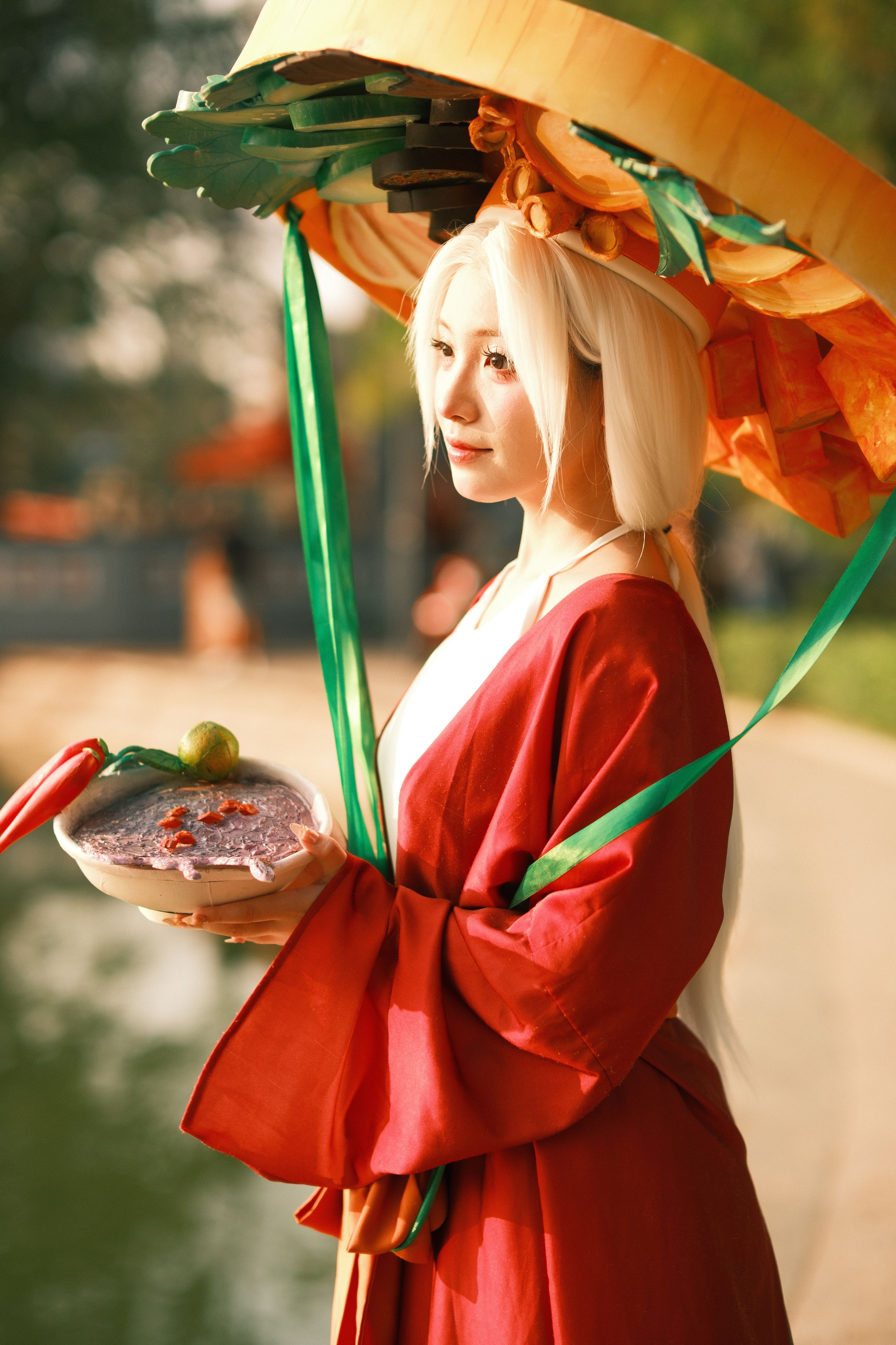 Traditional Vietnamese Attire with Decorative Hat