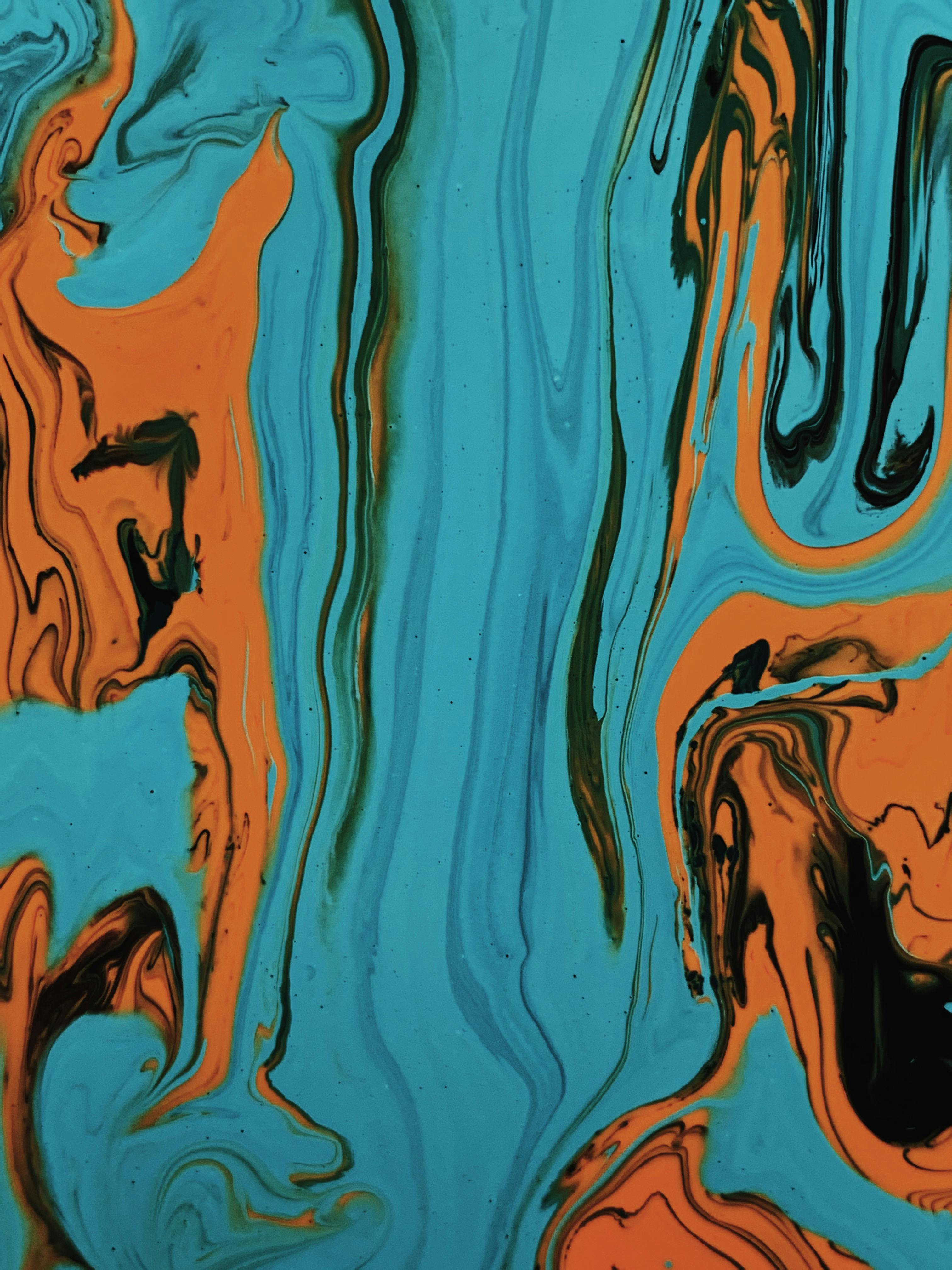 Orange Liquid Ink, art, black, HD phone wallpaper