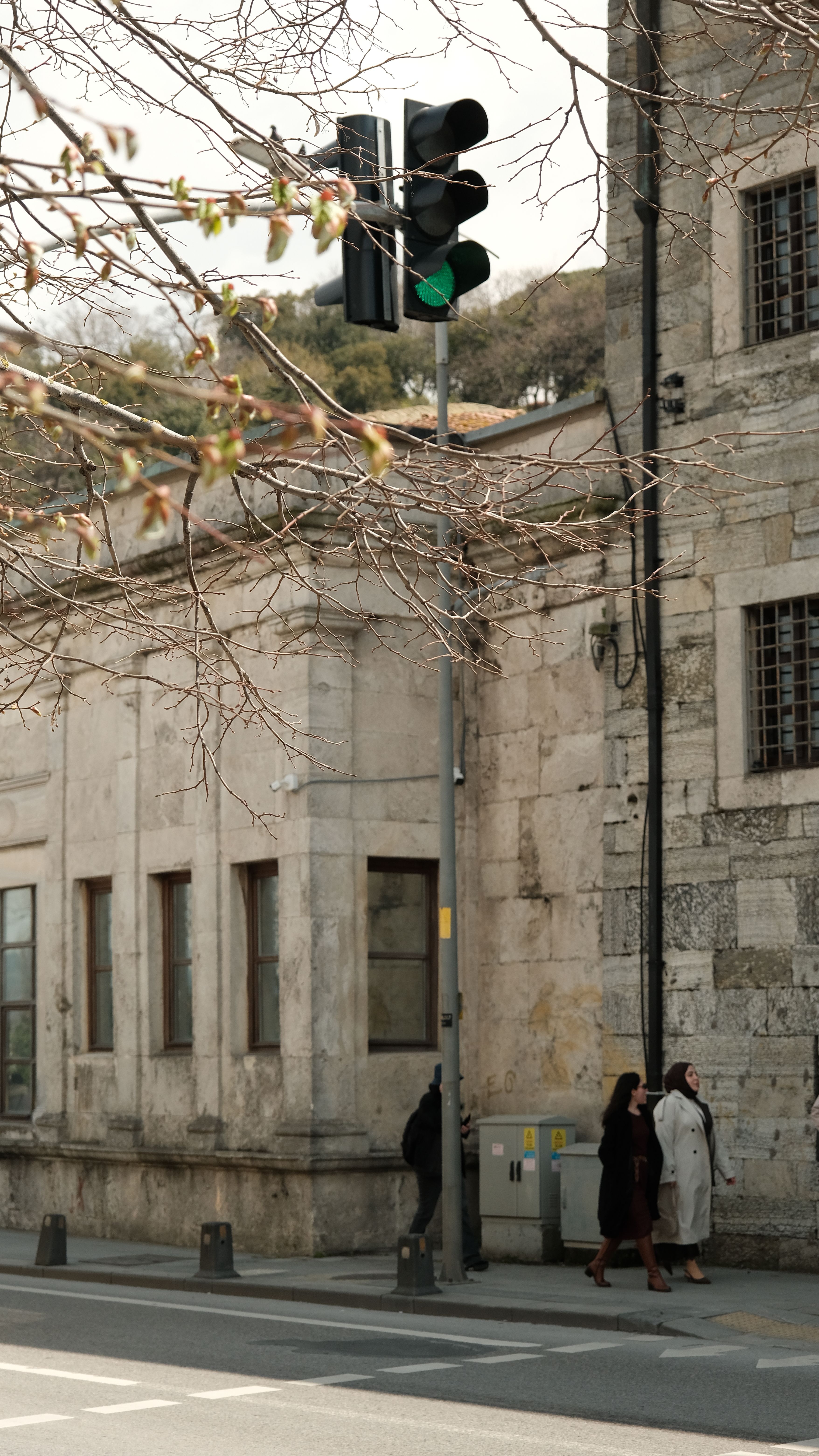 Urban Street Scene with Traffic Light and Pedestrians · Free Stock Photo