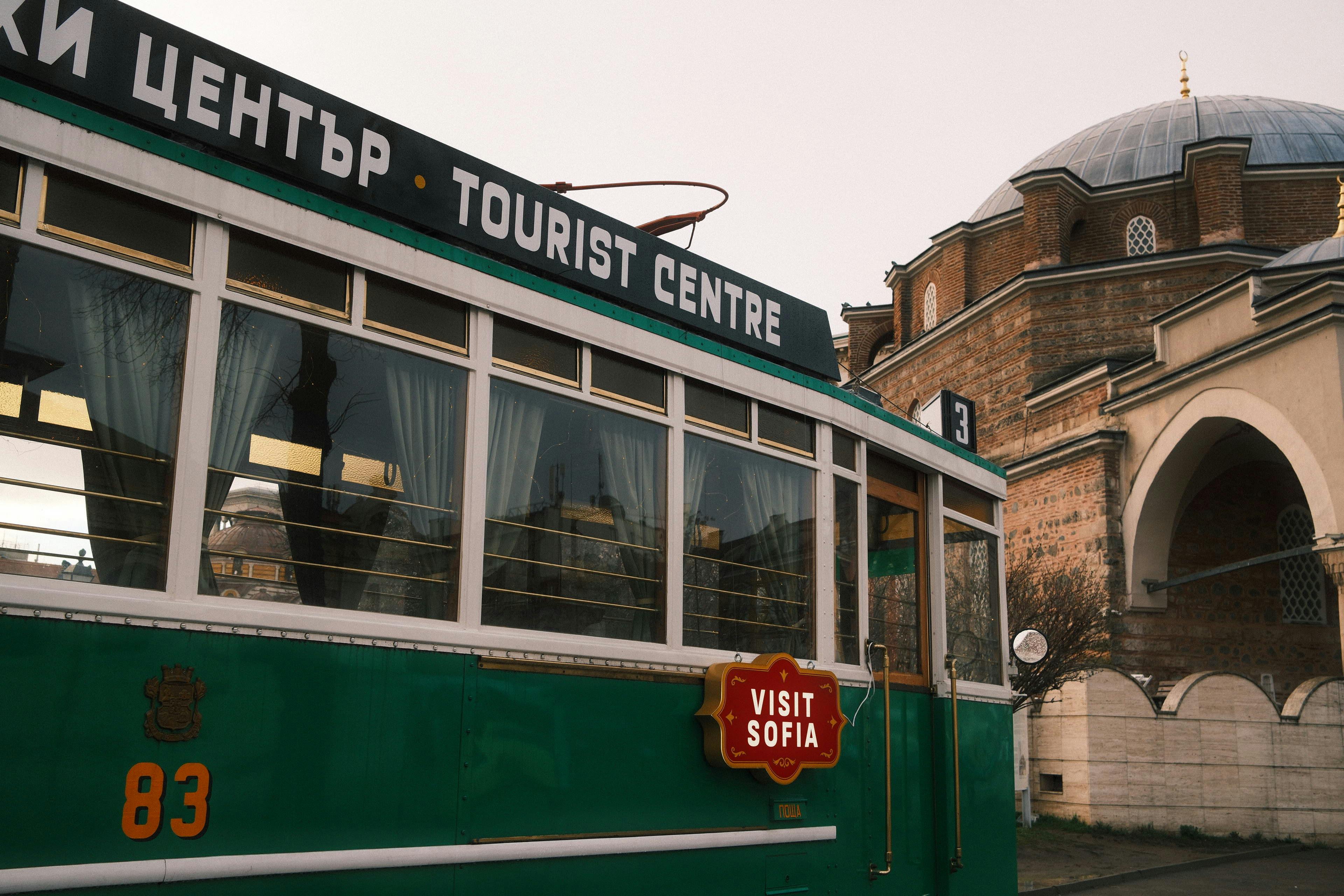 Tram passing through central Sofia — mobile data coverage for eSIM users in Bulgaria