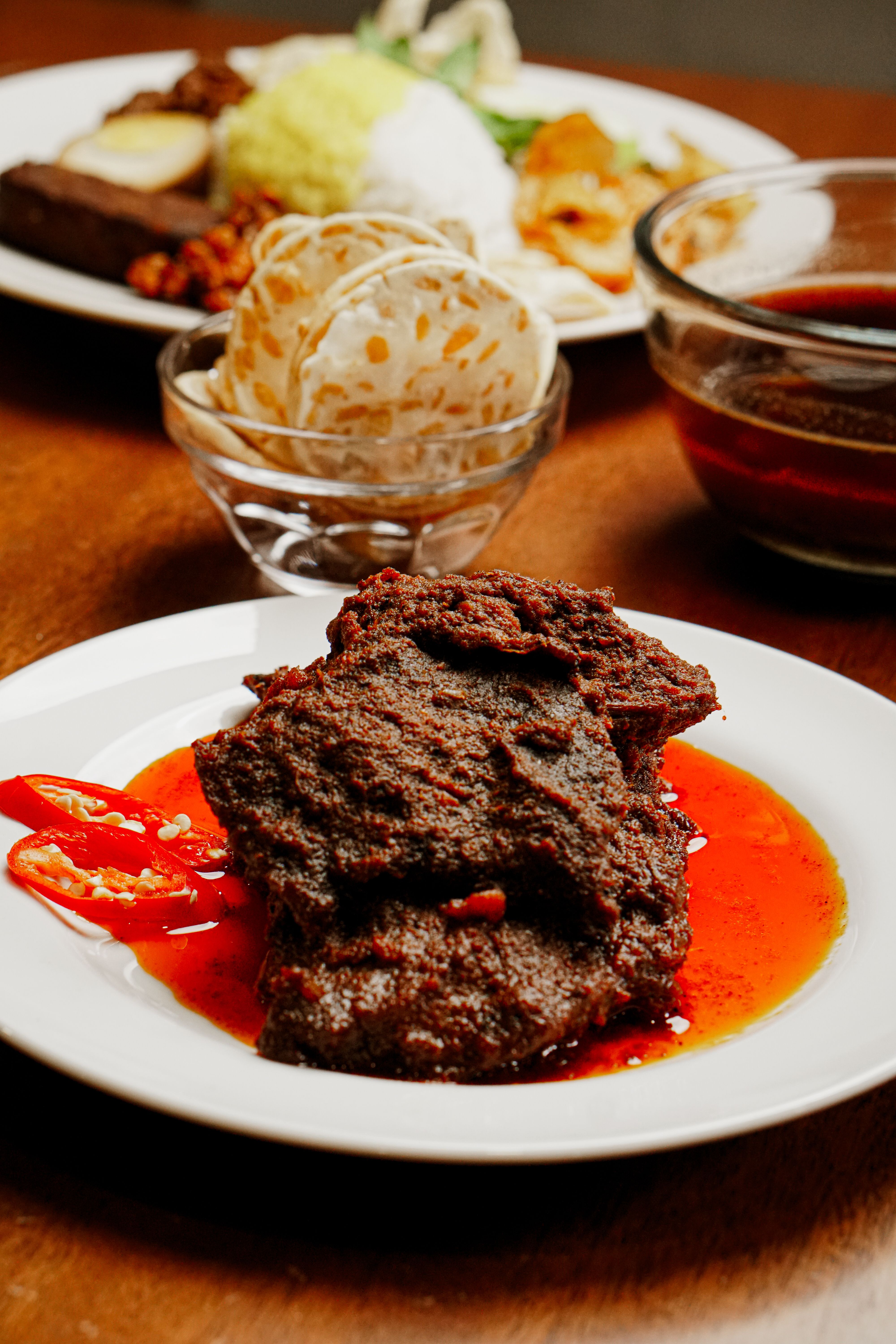 Delicious Beef Rendang with Red Chili Garnish · Free Stock Photo