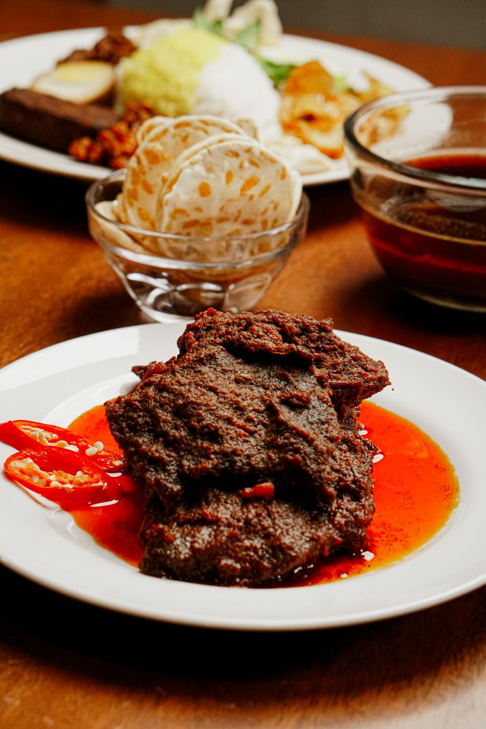 Red Rendang Delicious Beef Rendang with Red Chili Garnish · Free Stock Photo