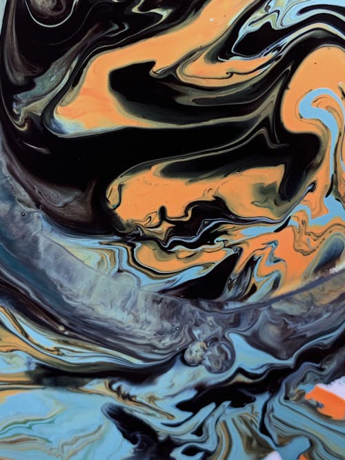 Pintura Abstrata Em Azul, Laranja E Preto