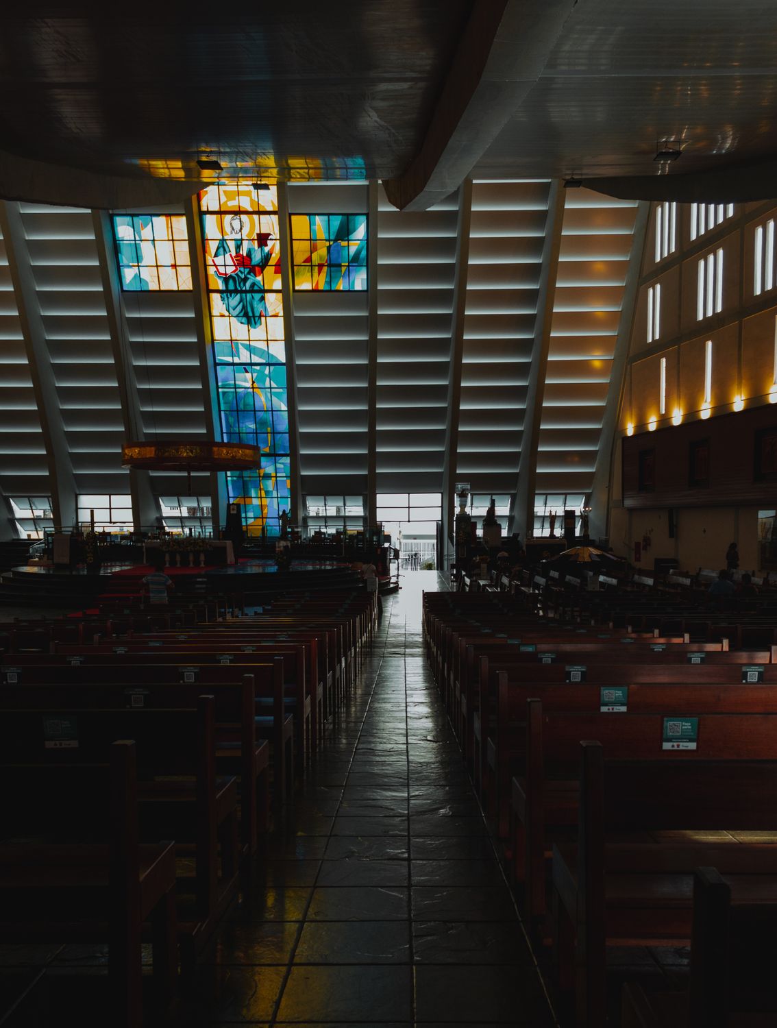 Stunning modern church interior with stained glass · Free Stock Photo