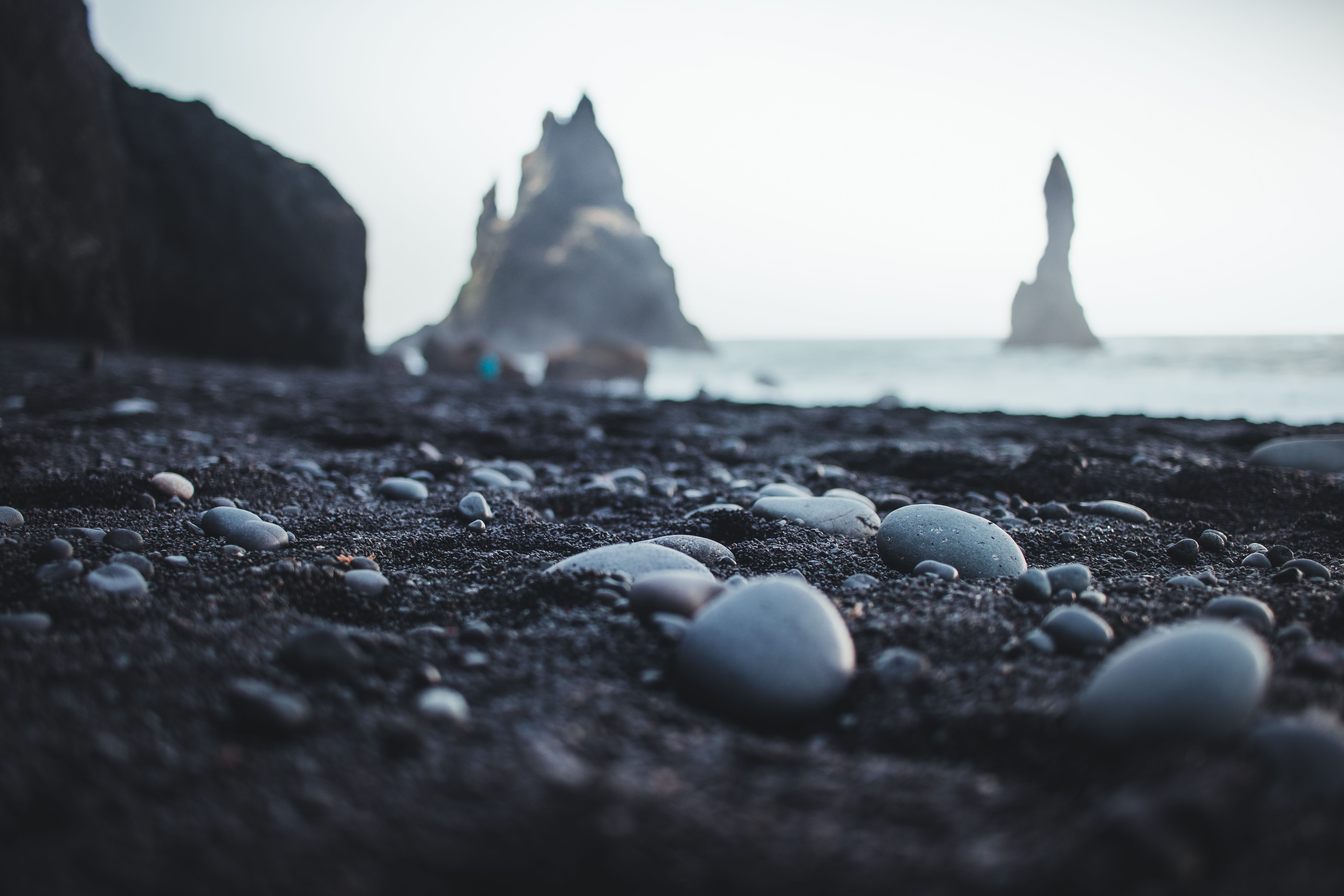 Dramatic Icelandic Black Sand Beach with Sea Stacks · Free Stock Photo
