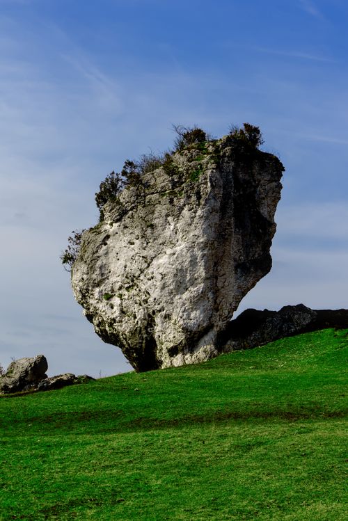 Free Explore the unique limestone rock formations at Mirow Castle in Poland's scenic landscape. Stock Photo